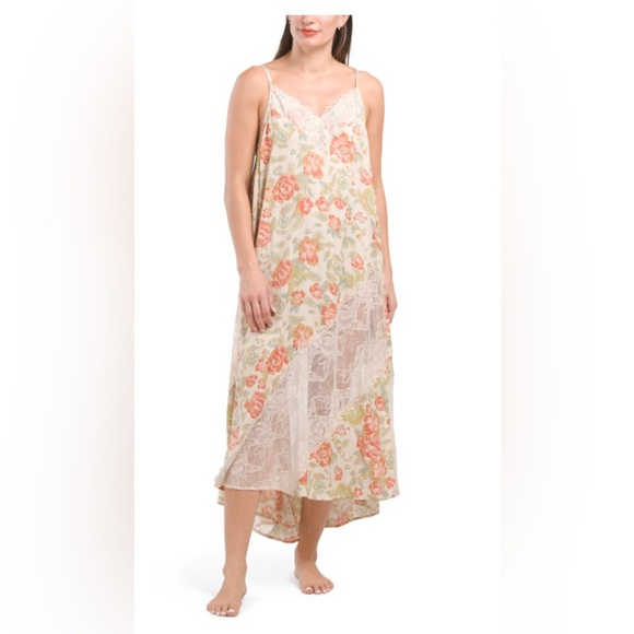 FREE PEOPLE First Date Printed Maxi Slip Bohemian Lounge Dress. Size S. NWTS - Picture 1 of 8